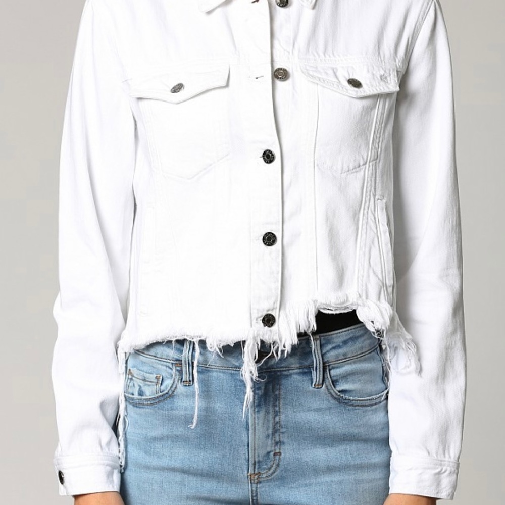 HIDDEN Jeans White Distressed Frayed Denim Jacket - Picture 4 of 5